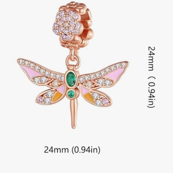 Dragonfly charm to fit all Pandora bracelets sterling 925 plated in gold - Picture 3 of 4